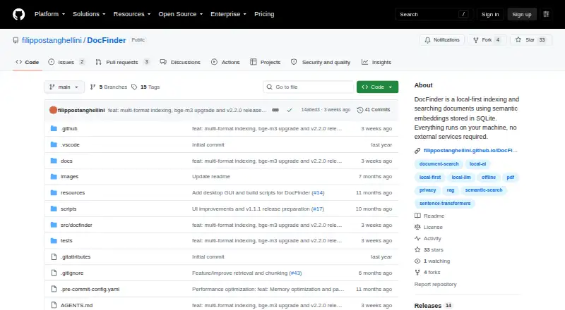 The DocFinder homepage