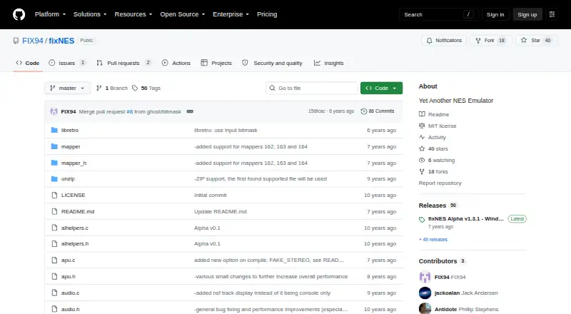 The fixNES homepage