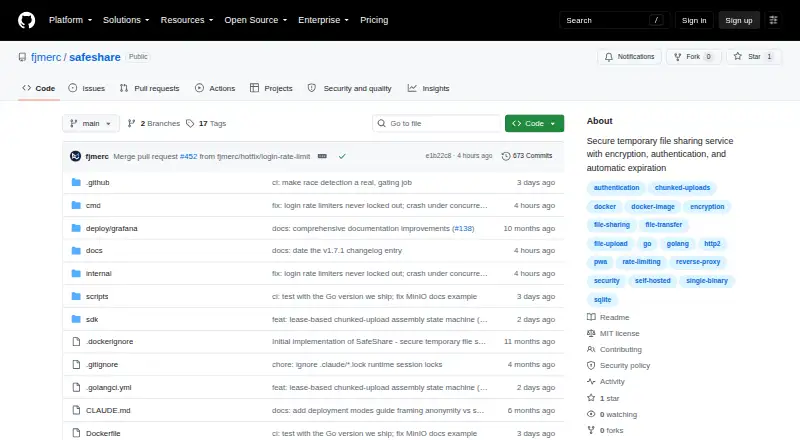 The SafeShare homepage