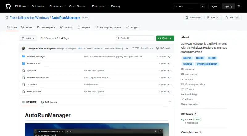 The AutoRun Manager homepage
