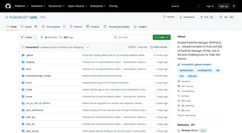 The Rusted PackFile Manager homepage