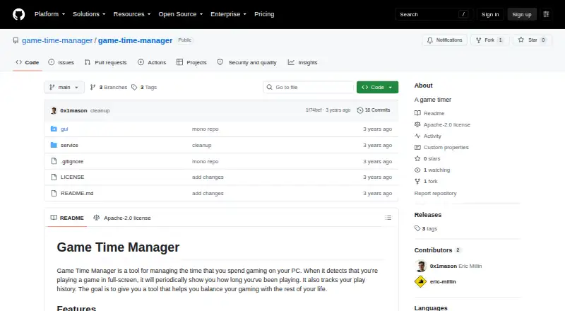 The Game Time Manager homepage