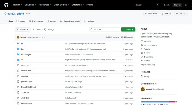 The Signo homepage