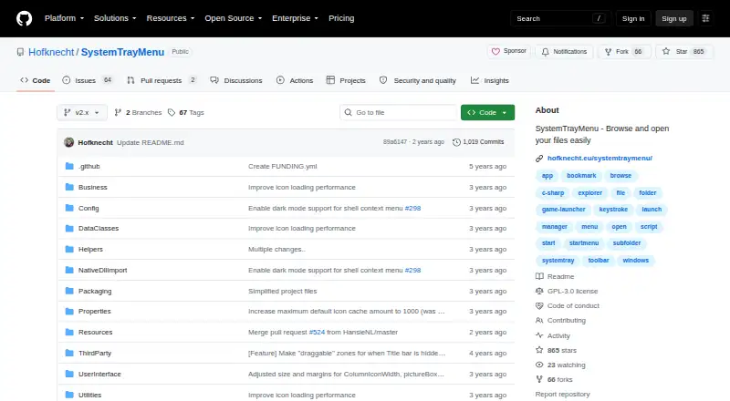The SystemTrayMenu homepage