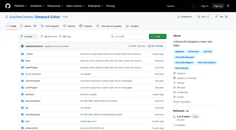 The Datapack Editor homepage
