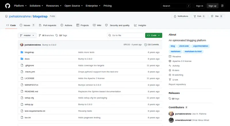 The Blogstrap homepage
