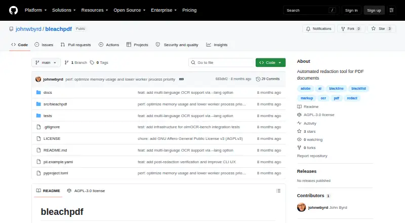 The BleachPDF homepage