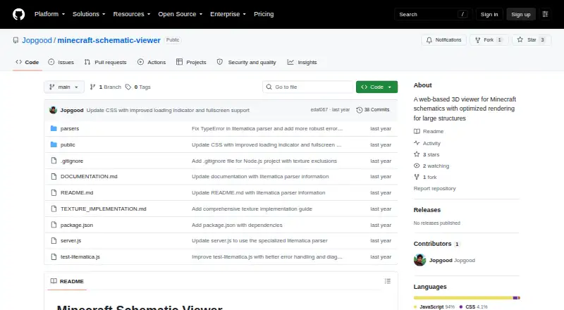 The Minecraft Schematic Viewer homepage