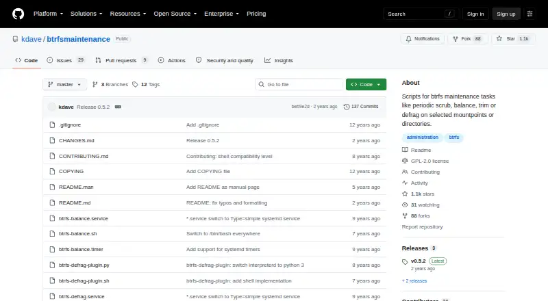 The Btrfsmaintenance homepage