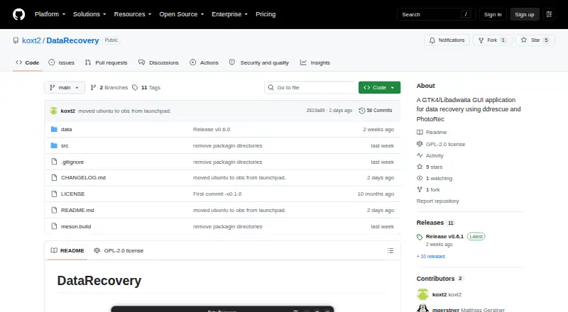 The DataRecovery homepage