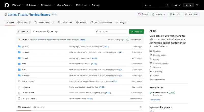 The Lumina Finance homepage