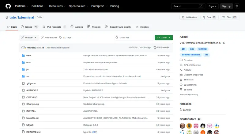The LXTerminal homepage