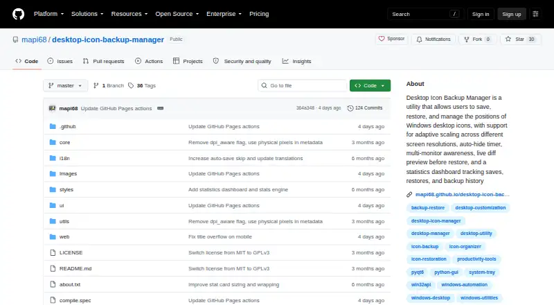 The Desktop Icon Backup Manager homepage