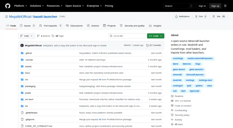 The Basalt Launcher homepage