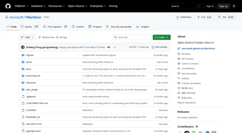 The Microsoft VibeVoice homepage