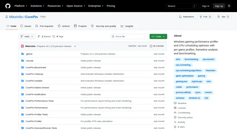 The CorePin homepage