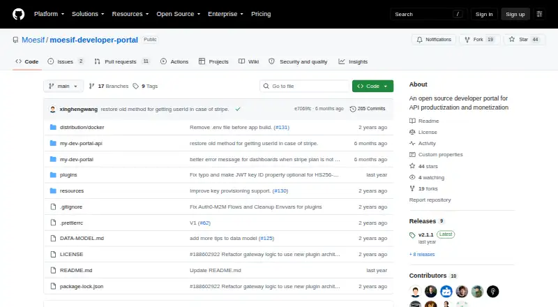 The Moesif Developer Portal homepage