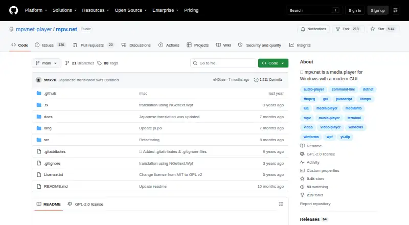 The mpv.net homepage