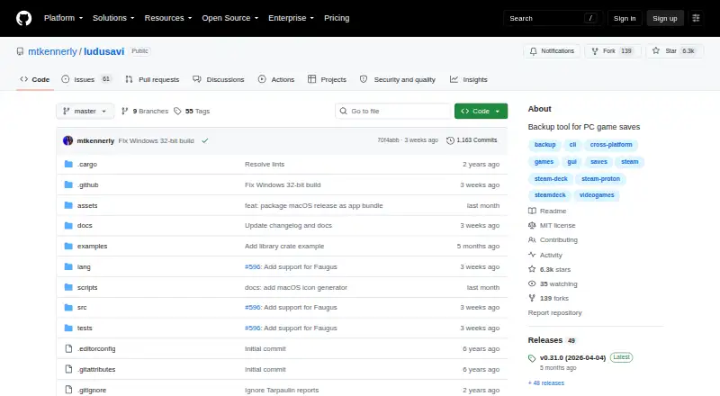The Ludusavi homepage