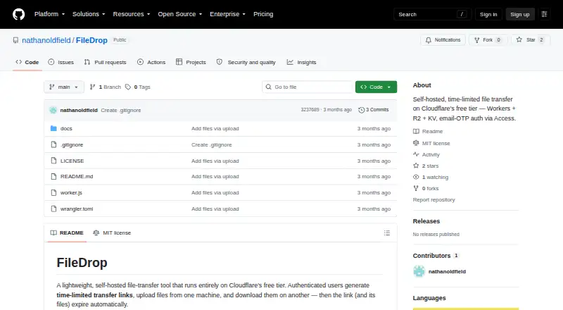 The FileDrop homepage