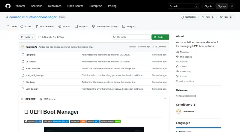 The UEFI Boot Manager homepage