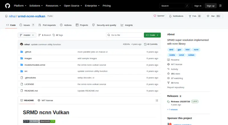 The SRMD-ncnn-vulkan homepage