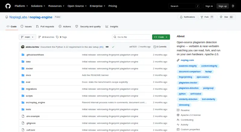 The Noplag Engine homepage