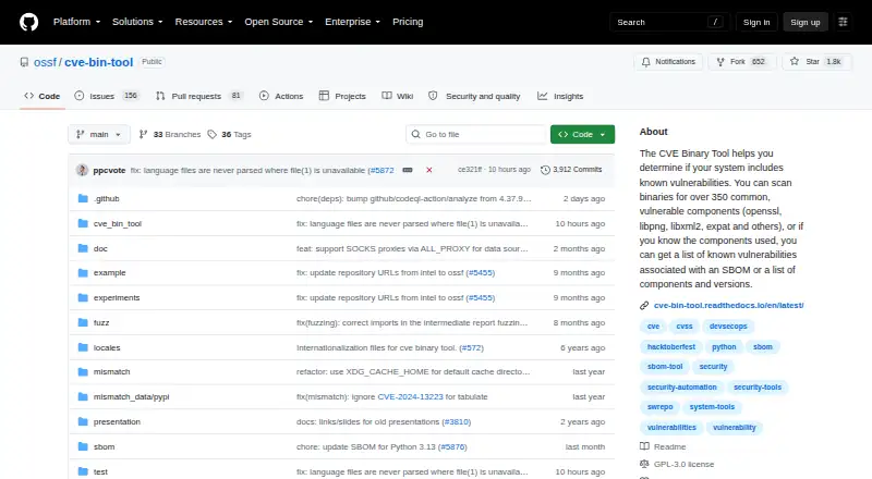 The CVE Binary Tool homepage