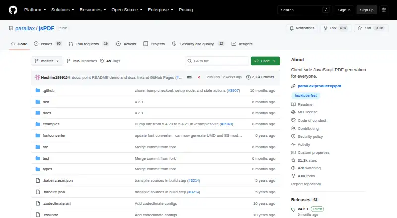 The jsPDF homepage