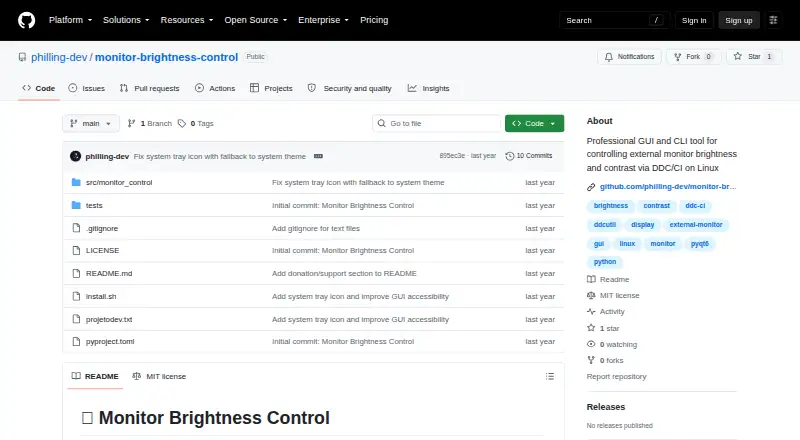 The Monitor Brightness Control homepage