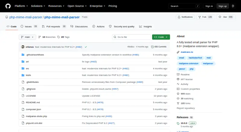 The PHP MIME Mail Parser homepage