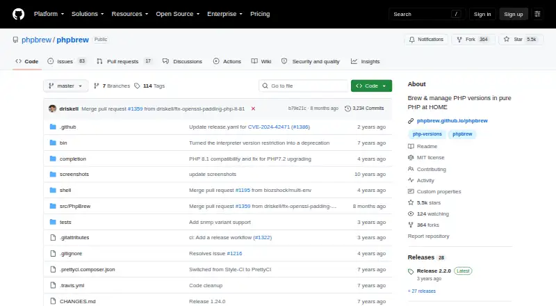 The PHPBrew homepage