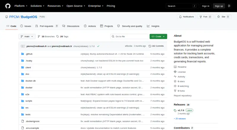 The BudgetOS homepage