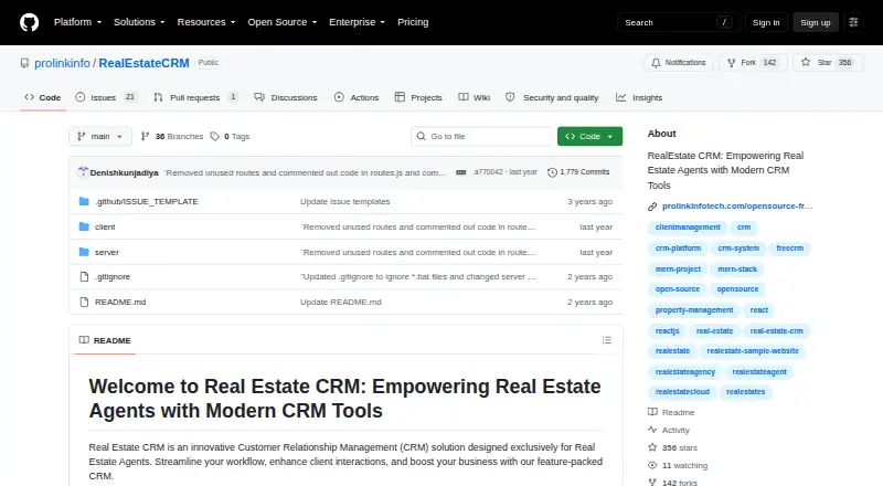The RealEstate CRM homepage