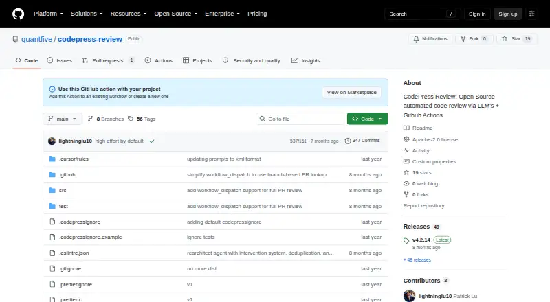 The CodePress Review homepage