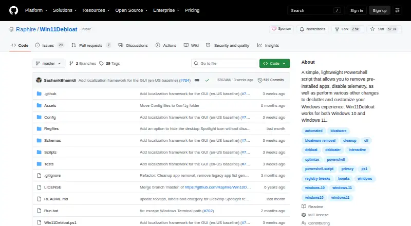 The Win11Debloat homepage