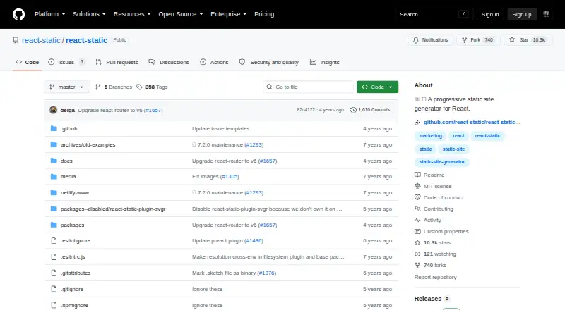 The React Static homepage
