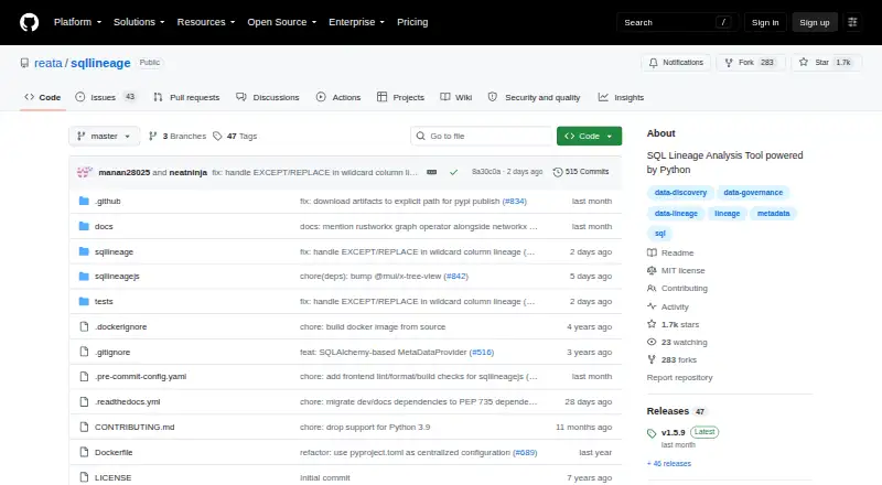 The SQLLineage homepage