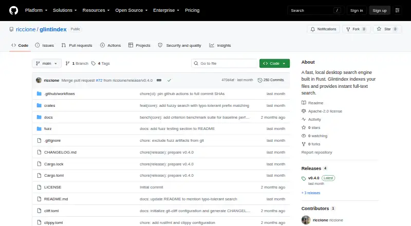 The GlintIndex homepage