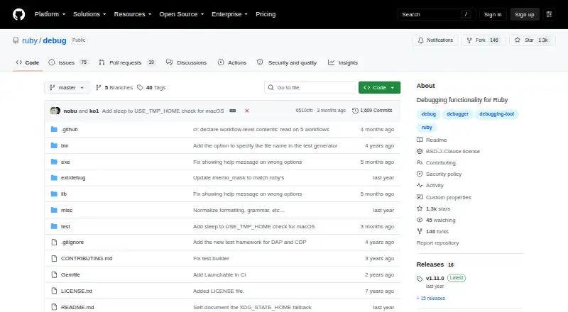 The Ruby debug homepage