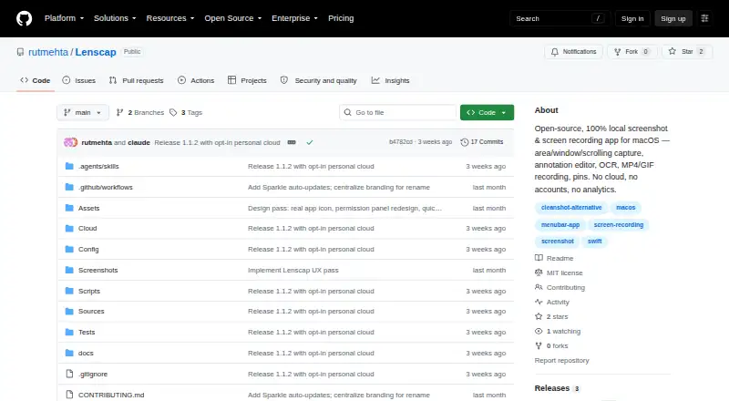 The Lenscap homepage
