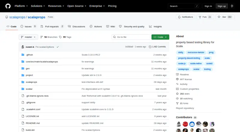 The scalaprops homepage