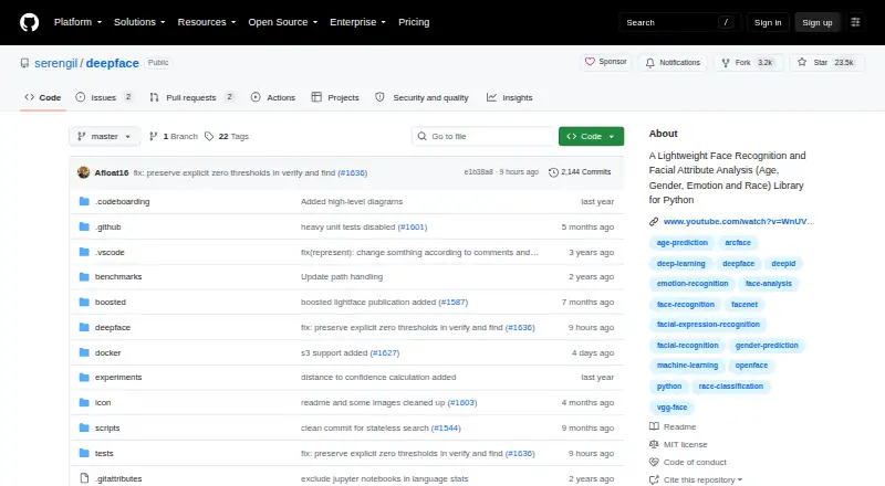 The DeepFace homepage