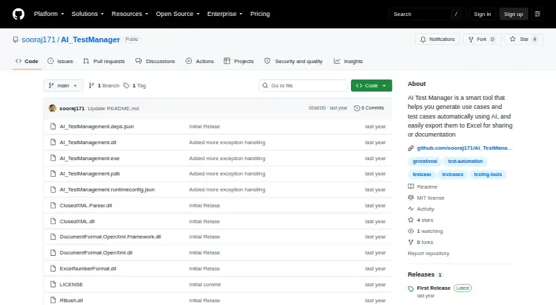The AI Test Manager homepage