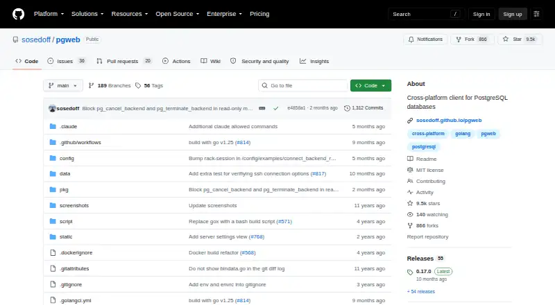 The Pgweb homepage