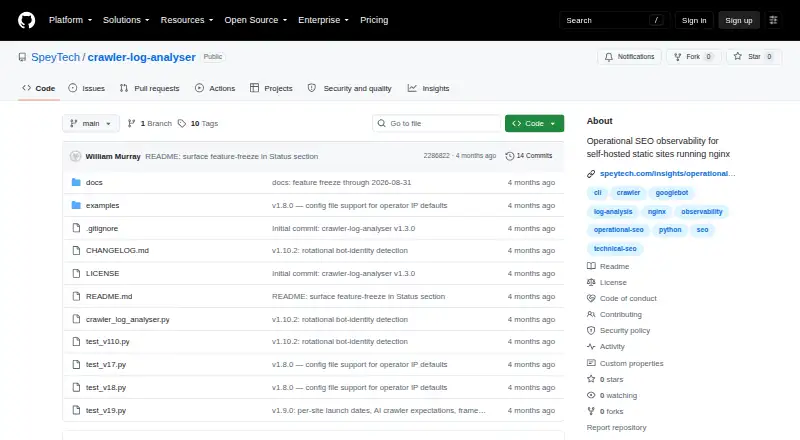 The Crawler Log Analyser homepage