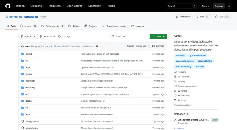 The VideoStitch Studio homepage