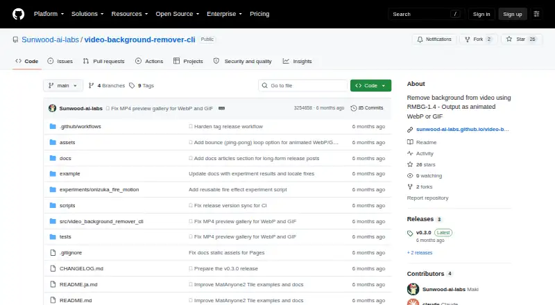 The Video Background Remover CLI homepage