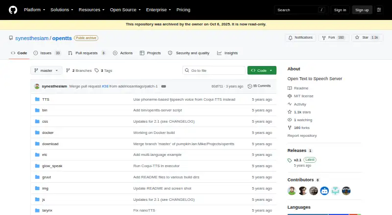 The OpenTTS homepage
