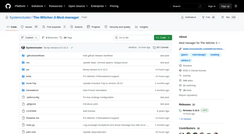 The The Witcher 3 Mod Manager homepage